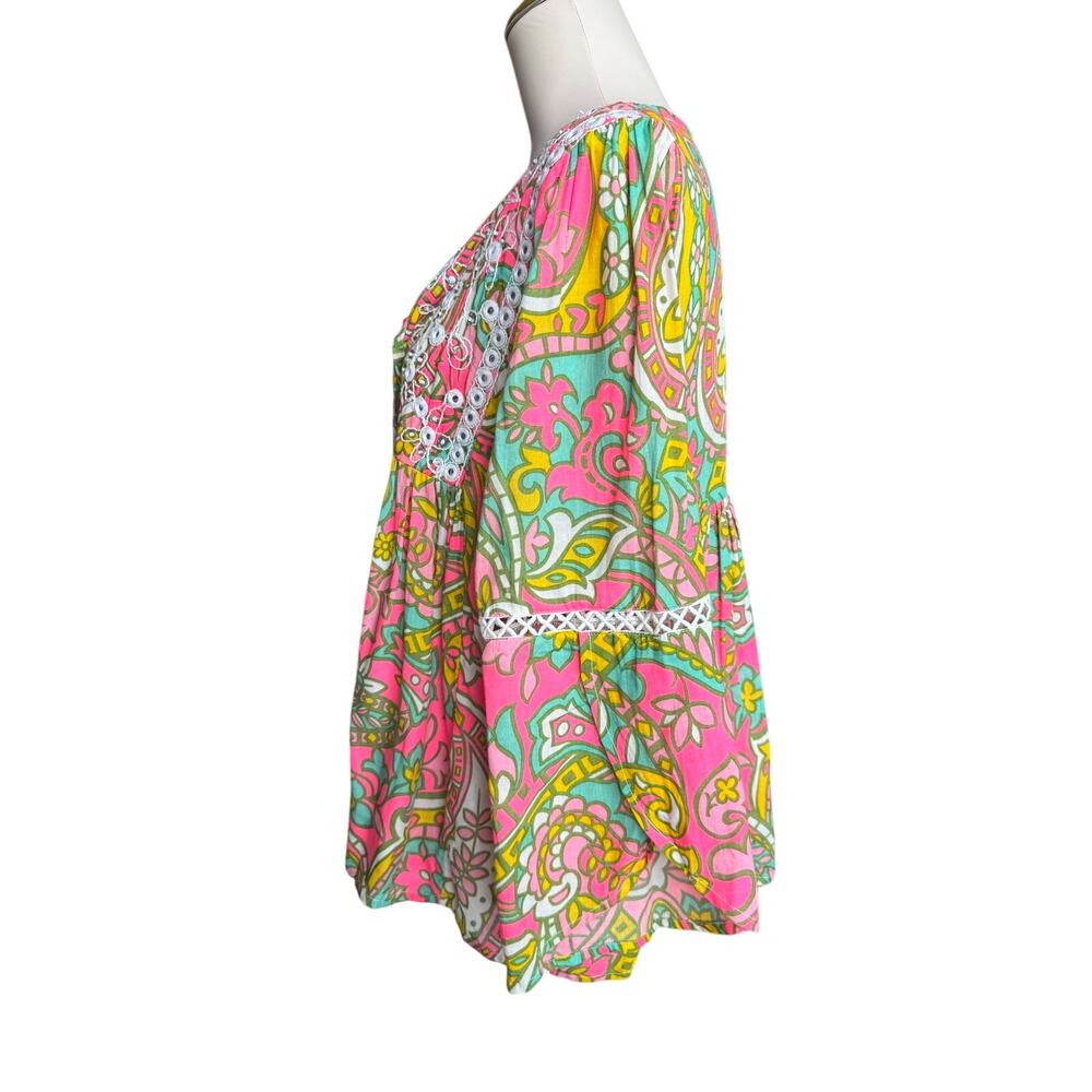 Miss June Paris Pink Boho Embroidered Tassel Peasant Tunic Top Rayon Medium - Picture 5 of 10